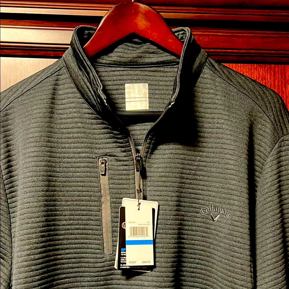 New Callaway Opti-Dri UPF Sun Protection Golf Black Quarter-Zip Pullover Fleece!